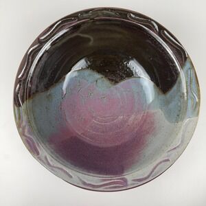 Hand Thrown Studio‎ Pottery Bowl Signed 11" Purple Blue Glaze Art